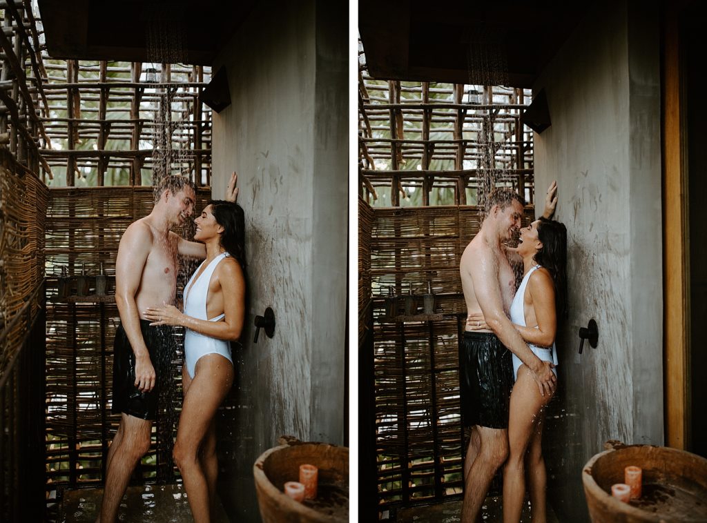 Tulum couple in the shower